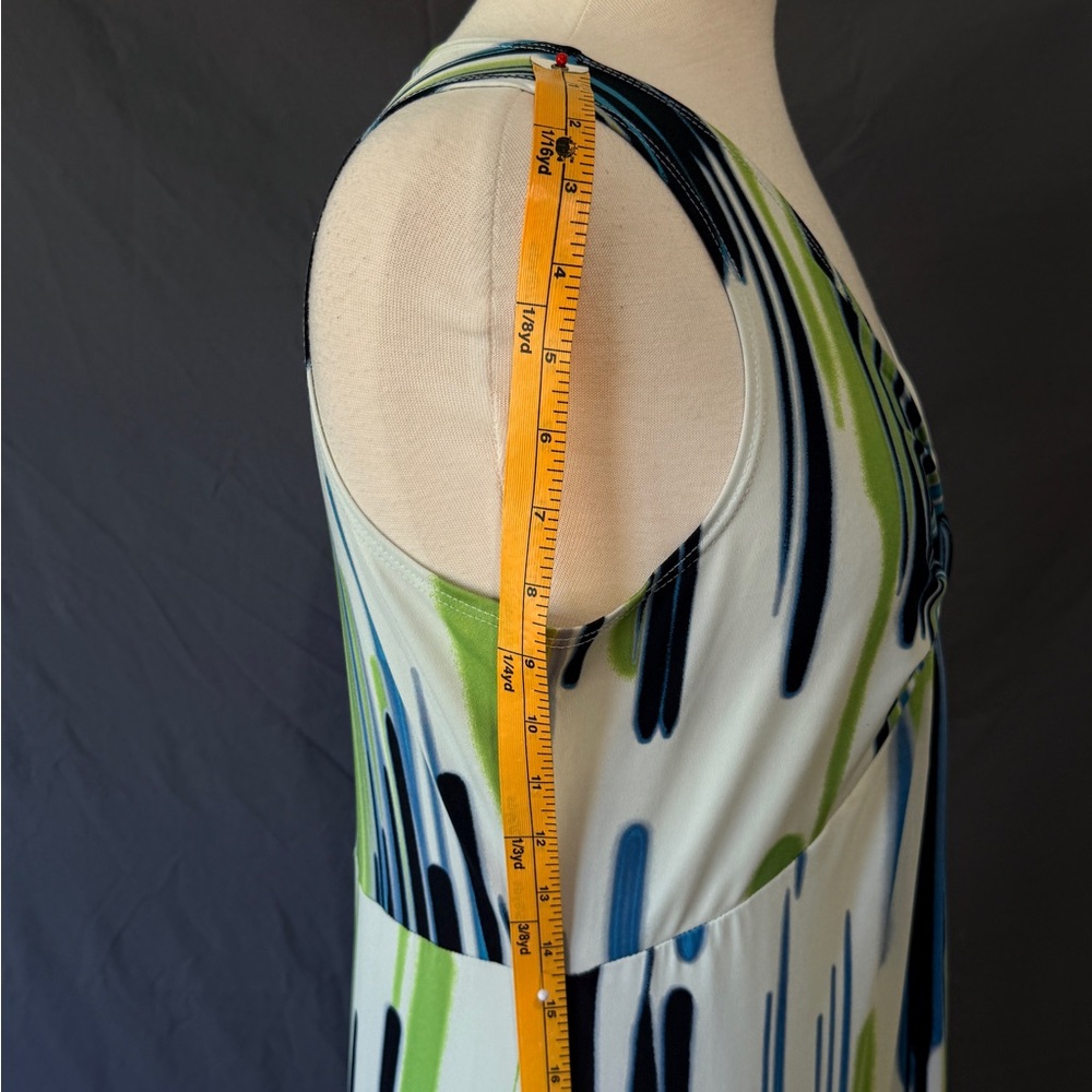 Jonathan Martin Vtg 90’s Abstract Maxi Dress Sz 12 Blue Green Watercolor Ruffle - Picture 3 of 9